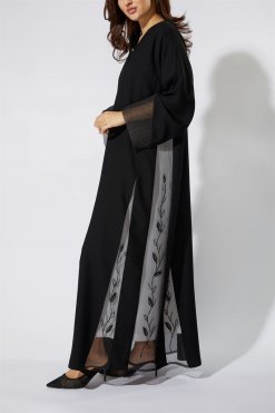 NS 2011 BLK 3002 3 Sheer Crepe Abaya