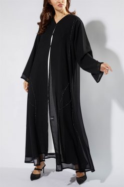 NS 2007 BLK 3047 3 Black CHIFFON Abaya