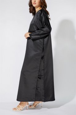 NS 1988 BLK 3025 5 Black SATIN Abaya