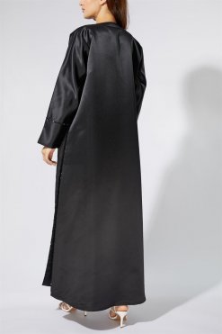 NS 1988 BLK 3025 3 Black SATIN Abaya