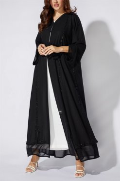 NS 1945 BLK 3047 3 Double Chiffon Abaya