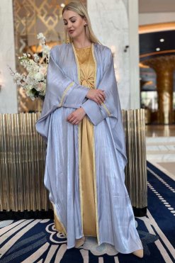 طقم عباية بهيست باللون الأزرق المخضر 6 MOI092203 2 Teal Blue Shimmer Bhist Abaya Set