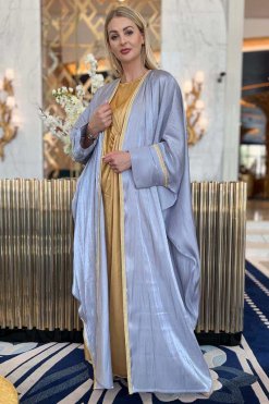 طقم عباية بهيست باللون الأزرق المخضر 7 MOI092203 3 Teal Blue Shimmer Bhist Abaya Set