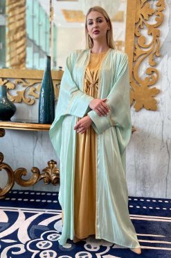 MOI092204 2 Green Cyan Shimmer Bhist Abaya Set