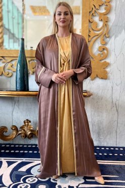 MOI092206 4 Brown Shimmer Bhist Abaya Set