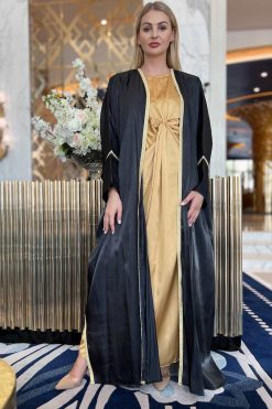 Black Shimmer Bhist Abaya Set