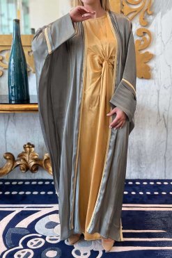 MOI092209 3 Grey Shimmer Bhist Abaya Set