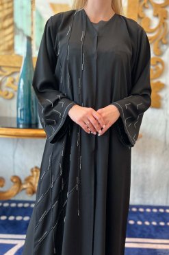 MOI092210 2 Black Crepe Abaya With Handwork