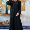 MOI092210 Black Crepe Abaya With Handwork