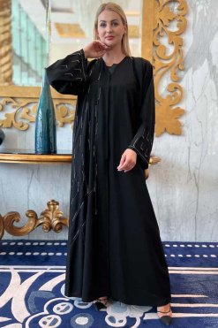 Black Crepe Abaya With Handwork