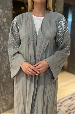 MOI092218 2 Grey Linen and Cotton Abaya