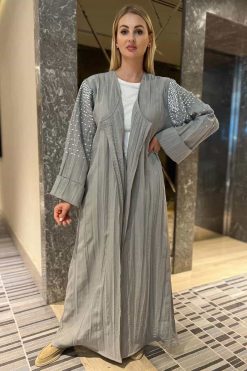 Grey Linen and Cotton Abaya