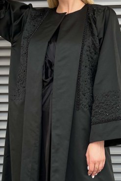 MOI092222 2 Black Victoria Satin Abaya