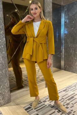 MOI092228 2 Bright Gold Blazer And Pants Set