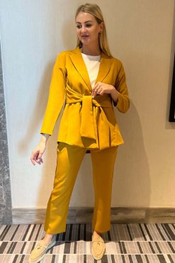 MOI092228 3 Bright Gold Blazer And Pants Set