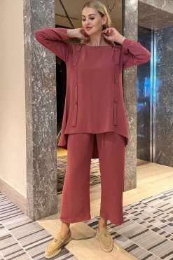 MOITW092229 2 Light Maroon Top And Pants Set