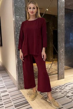 Maroon Top And Pants Set