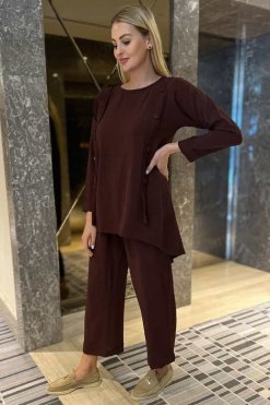 MOITW092238 2 Brown Top And Pants Set