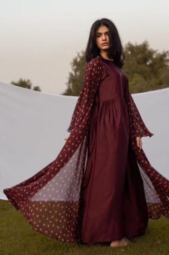 CU22118 6 Maroon Floral Abaya Set