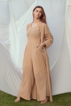 CU22116 6 Linen Jumpsuit With Coat