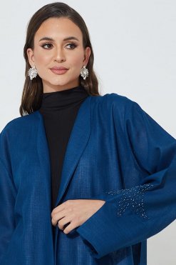 Blue Cotton Embroidered Abaya 6 moi072203 3 Blue Cotton Embroidered Abaya