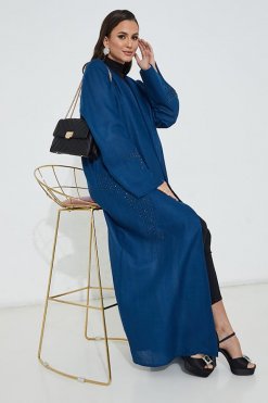 Blue Cotton Embroidered Abaya 7 moi072203 4 Blue Cotton Embroidered Abaya