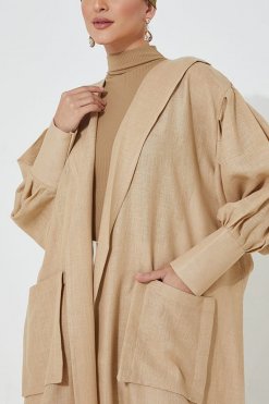moi072204 3 Beige Color Pocket Abaya