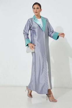 عباية فيكتوريا ستان رمادية 7 moi072207 4 Grey Victoria Satin Abaya