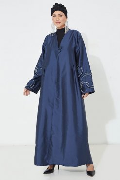 Navy Victoria Satin Abaya