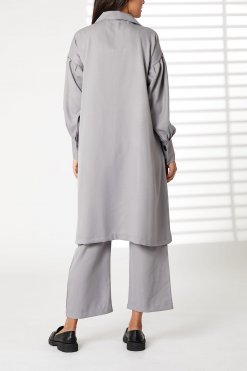 MOIRRTW2325 3 Grey Mid Length Barbie Crepe Trench Coat Set