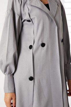 MOIRRTW2325 2 Grey Mid Length Barbie Crepe Trench Coat Set
