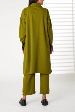 MOIRRTW2324 3 Green Mid Length Barbie Crepe Trench Coat Set