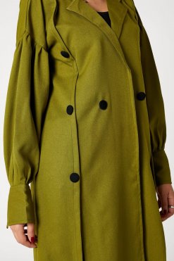MOIRRTW2324 2 Green Mid Length Barbie Crepe Trench Coat Set