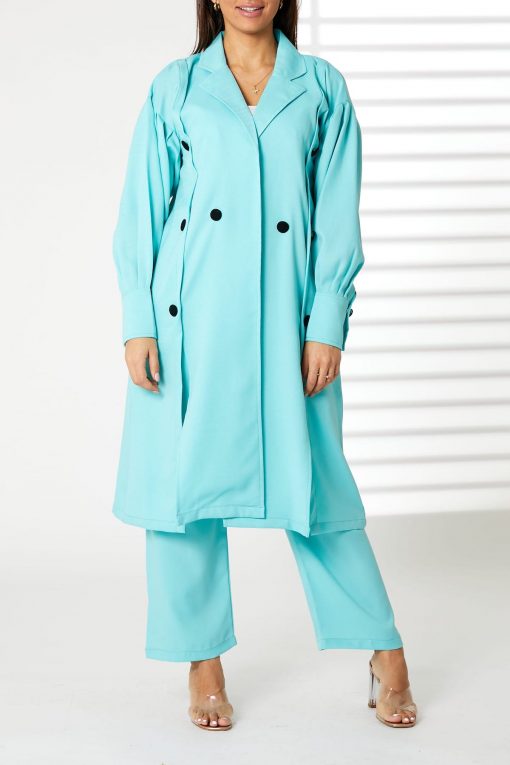 Blue Mid Length Barbie Crepe Trench Coat Set