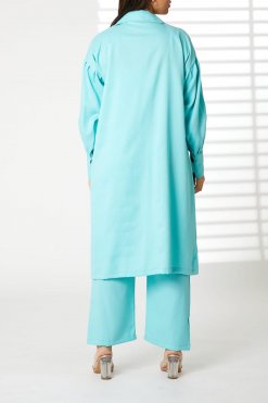 MOIRRTW2323 3 Blue Mid Length Barbie Crepe Trench Coat Set