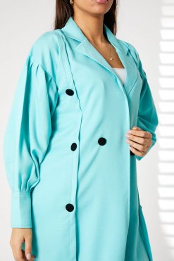 MOIRRTW2323 2 Blue Mid Length Barbie Crepe Trench Coat Set
