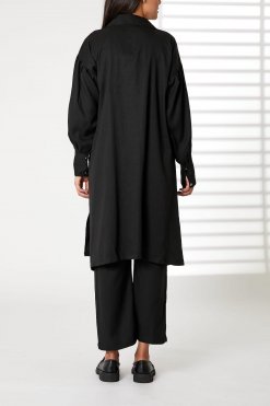 MOIRRTW2322 3 Black Mid Length Barbie Crepe Trench Coat Set