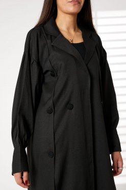 MOIRRTW2322 2 Black Mid Length Barbie Crepe Trench Coat Set