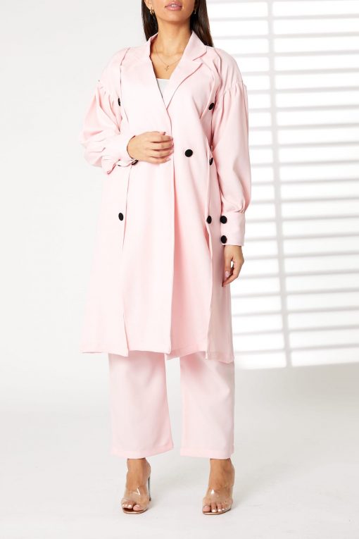 Pink Mid Length Barbie Crepe Trench Coat Set