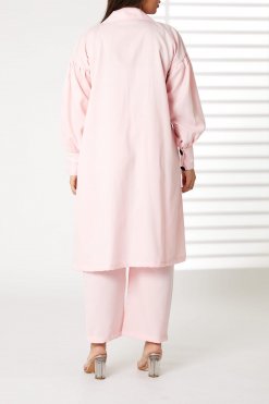 MOIRRTW2321 3 Pink Mid Length Barbie Crepe Trench Coat Set