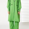 MOIRRTW2319 Green Mid Length Barbie Crepe Trench Coat Set