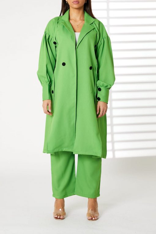 Green Mid Length Barbie Crepe Trench Coat Set