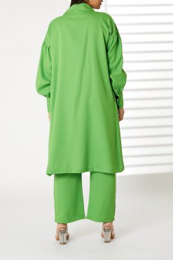 MOIRRTW2319 3 Green Mid Length Barbie Crepe Trench Coat Set