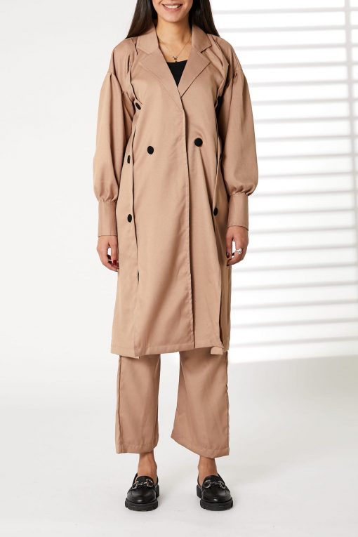 Brown Mid Length Barbie Crepe Trench Coat Set