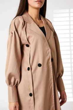 MOIRRTW2318 2 Brown Mid Length Barbie Crepe Trench Coat Set