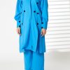 MOIRRTW2317 Blue Mid Length Barbie Crepe Trench Coat Set