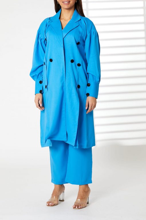Blue Mid Length Barbie Crepe Trench Coat Set