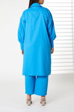 MOIRRTW2317 3 Blue Mid Length Barbie Crepe Trench Coat Set