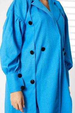 MOIRRTW2317 2 Blue Mid Length Barbie Crepe Trench Coat Set