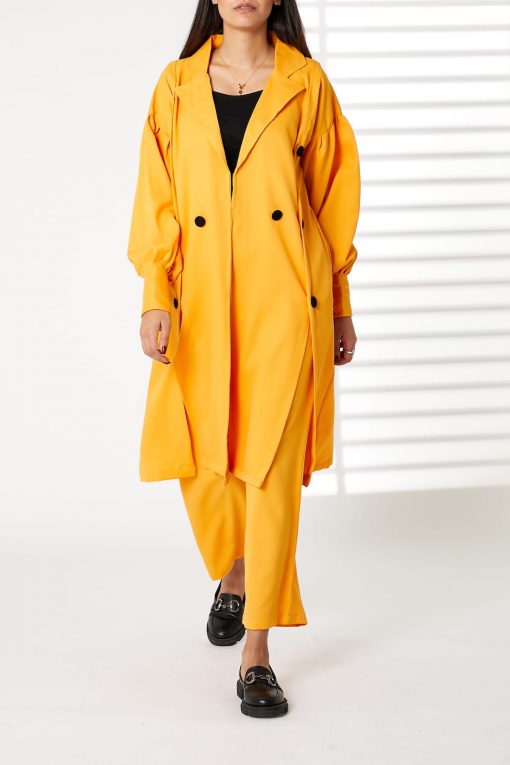 Yellow Mid Length Barbie Crepe Trench Coat Set